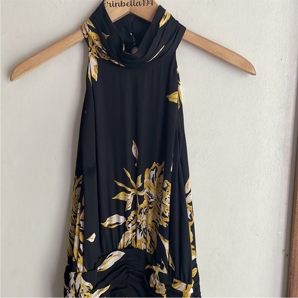 Joie Kehlani Silk Floral Halter Dress in Caviar - Picture 3 of 8